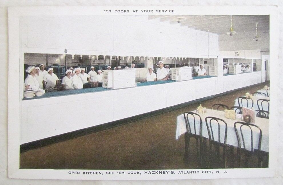 ANTIQUE POSTCARD OPEN KITCHEN HACKNEY'S RESTAURANT ATLANTIC CITY N.J.