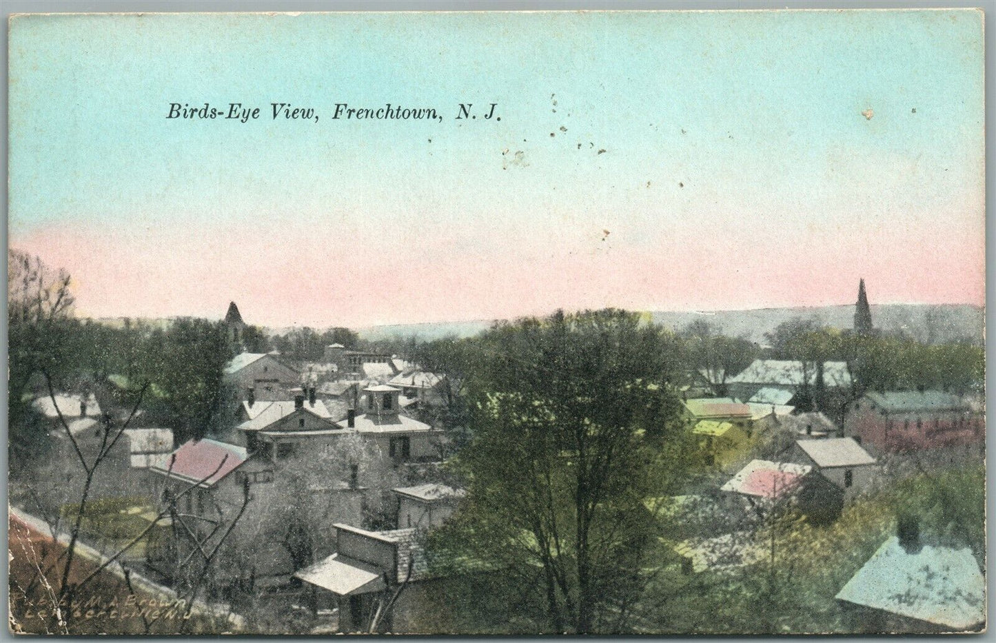 FRENCHTOWN NJ BIRDS EYE VIEW ANTIQUE POSTCARD