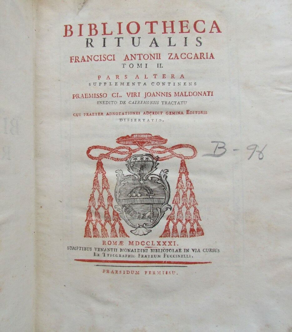 1776 BIBLIOTEKA RITUALIS by A. Zaccaria 3 BOOKS LOT VELLUM RELIGIOUS CEREMONIES