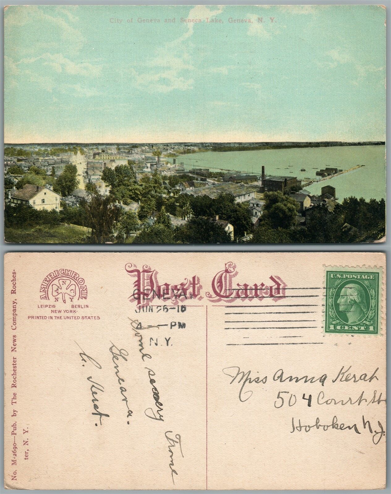 GENEVA N.Y. & SENECA LAKE 1910 ANTIQUE POSTCARD