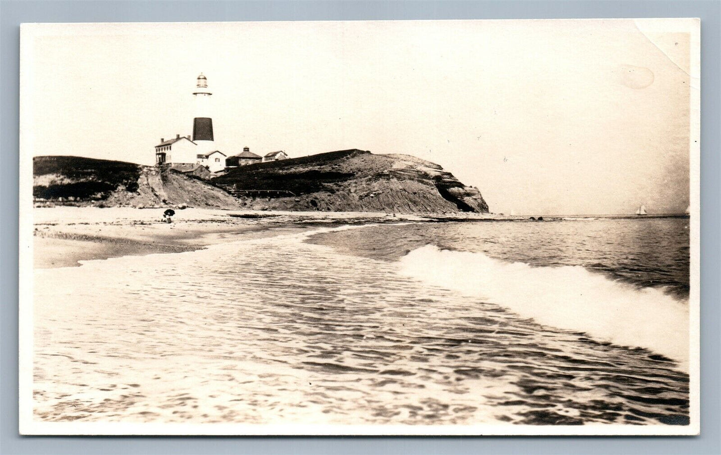 LIGHTHOUSE VIEW ANTIQUE REAL PHOTO POSTCARD RPPC