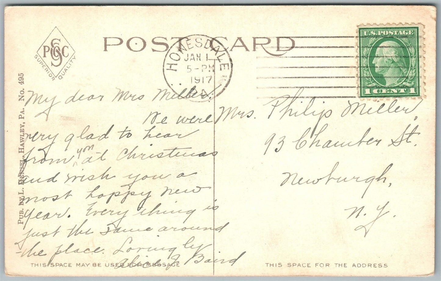 HONESDALE PA EPISCOPAL CHURCH & ALLEN HOUSE HOTEL 1917 ANTIQUE POSTCARD