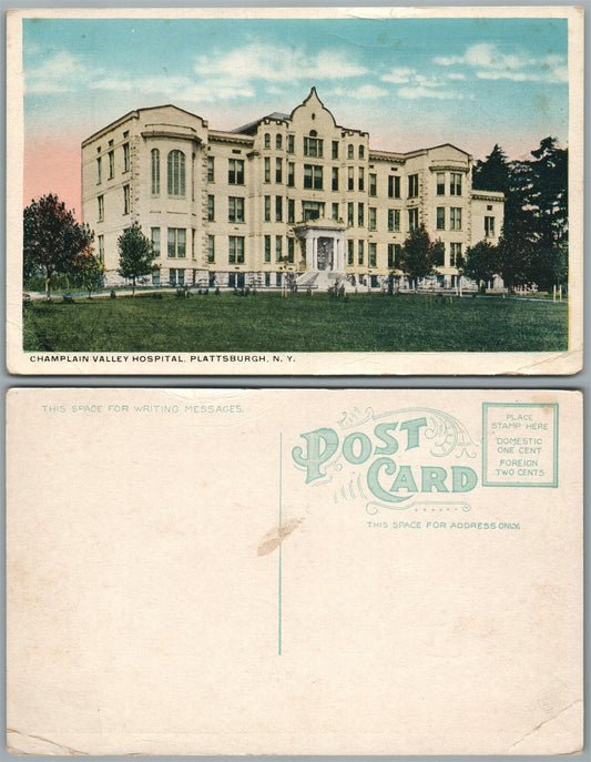 PLATTSBURGH N.Y. CHAMPLAIN VALLEY HOSPITAL ANTIQUE POSTCARD