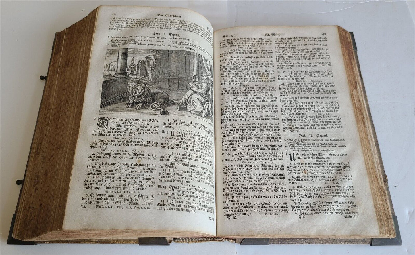 1763 BIBLE ILLUSTRATED IMPRESSIVE PIGSKIN FOLIO AMAZING BRONZE FITTINGS antique