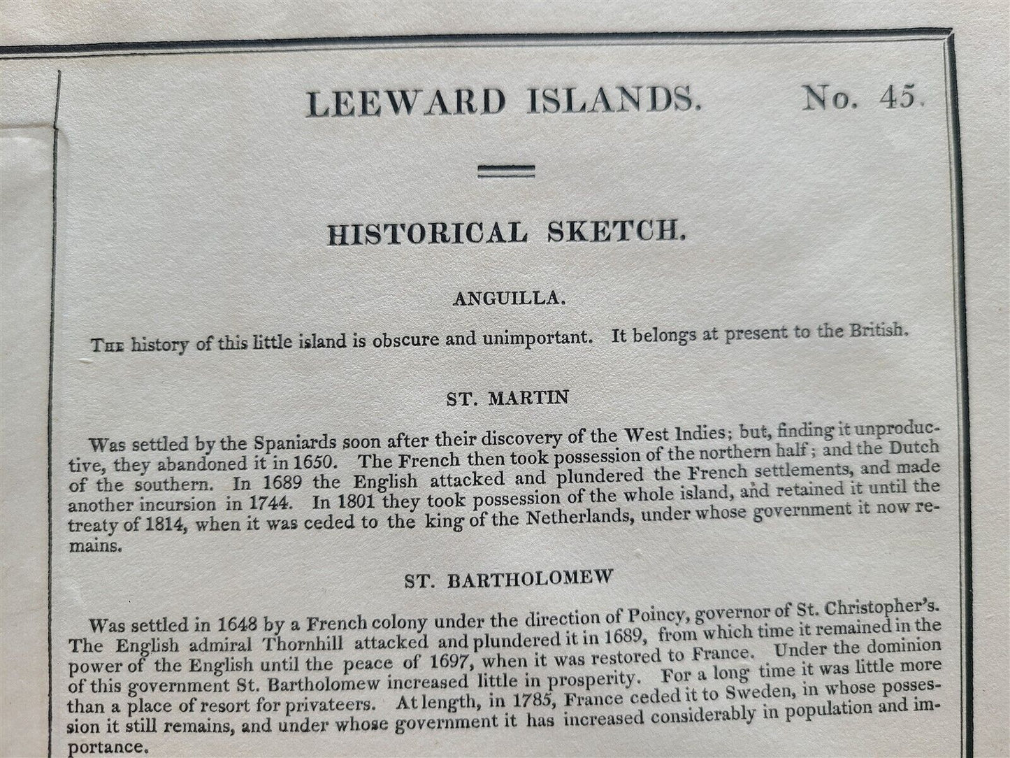 1822 MAP of LEEWARD ISLANDS GEOGRAPHICAL STATISTICAL HISTORICAL antique 17.5x22"