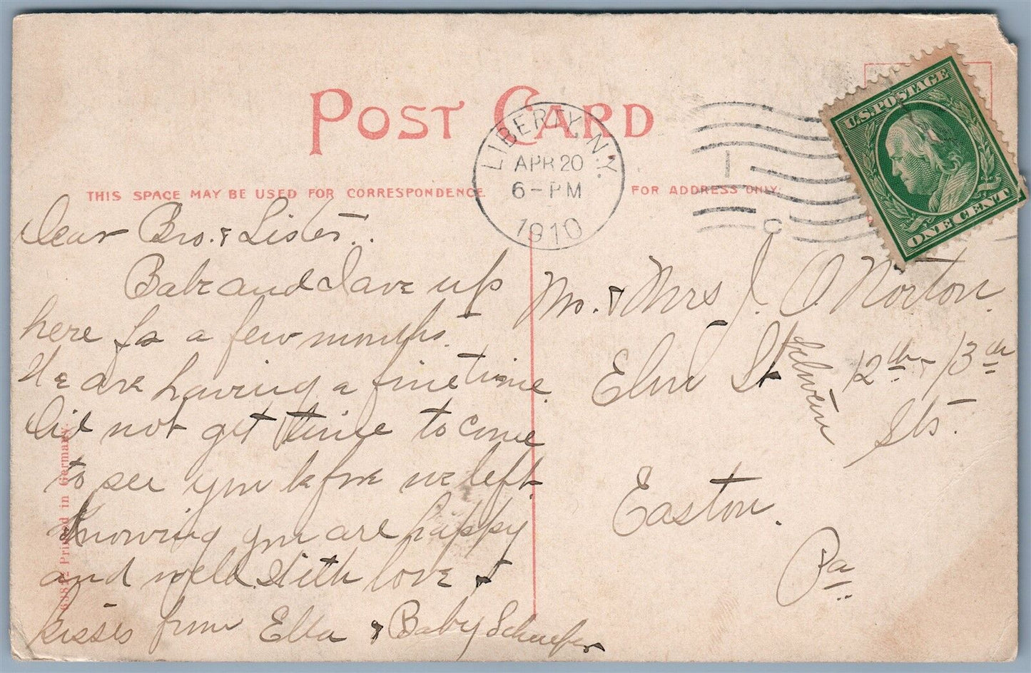 LIBERTY NY LAKE OPHELIA 1910 ANTIQUE POSTCARD