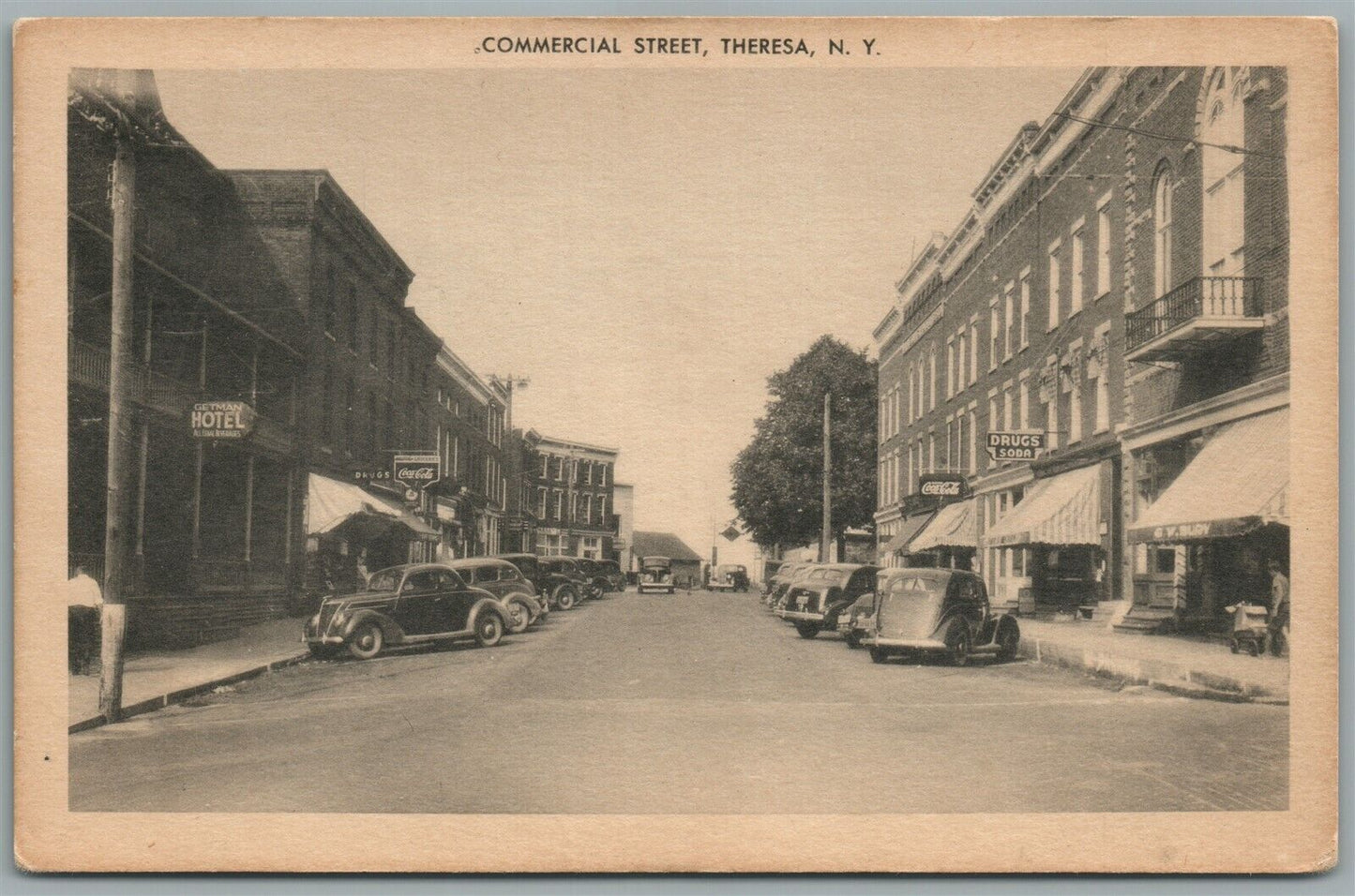 THERESA NY COMMERCIAL STREET VINTAGE POSTCARD