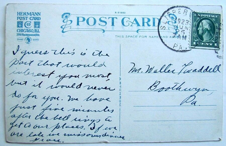 VINTAGE 1923 POSTCARD DINING ROOM STATE NORMAL SCHOOL SLIPPERY ROCK PENNSYLVANIA