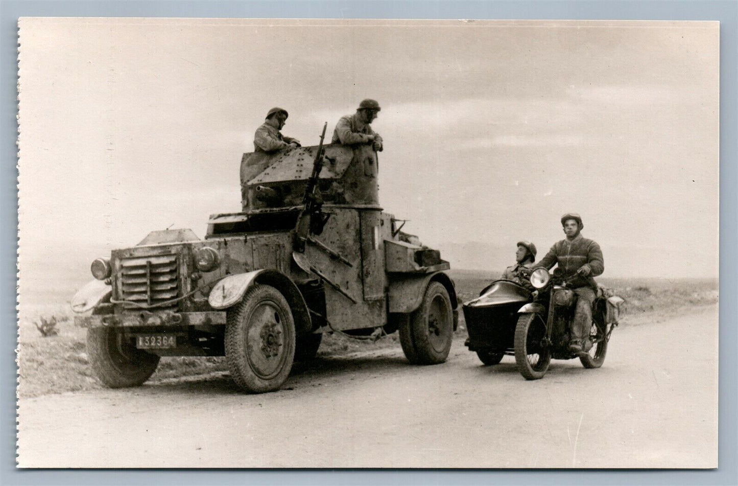 WWII ARMORED CAR & MOTORCYCLE VINTAGE REAL PHOTO POSTCARD RPPC