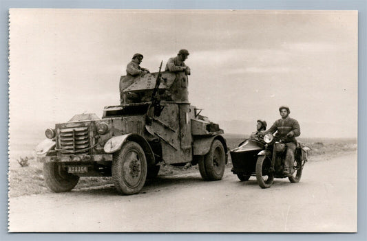 WWII ARMORED CAR & MOTORCYCLE VINTAGE REAL PHOTO POSTCARD RPPC