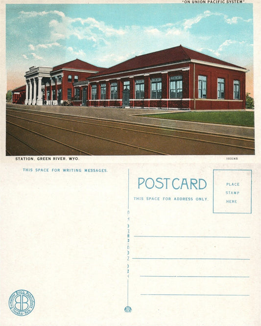 GREEN RIVER WYO RAILWAY DEPOT ANTIQUE POSTCARD RAILROAD STATION