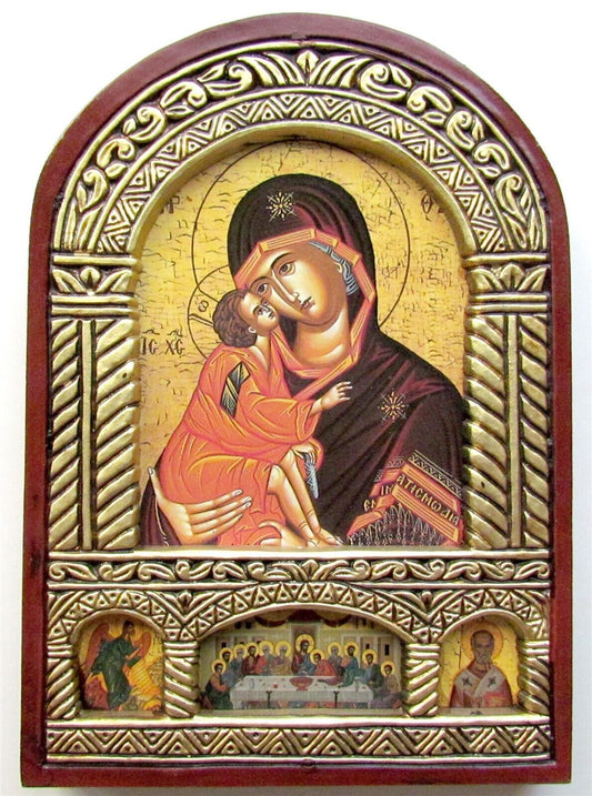 GREEK BYZANTINE STYLE ORTHODOX ICON on WOOD of HOLY VIRGIN