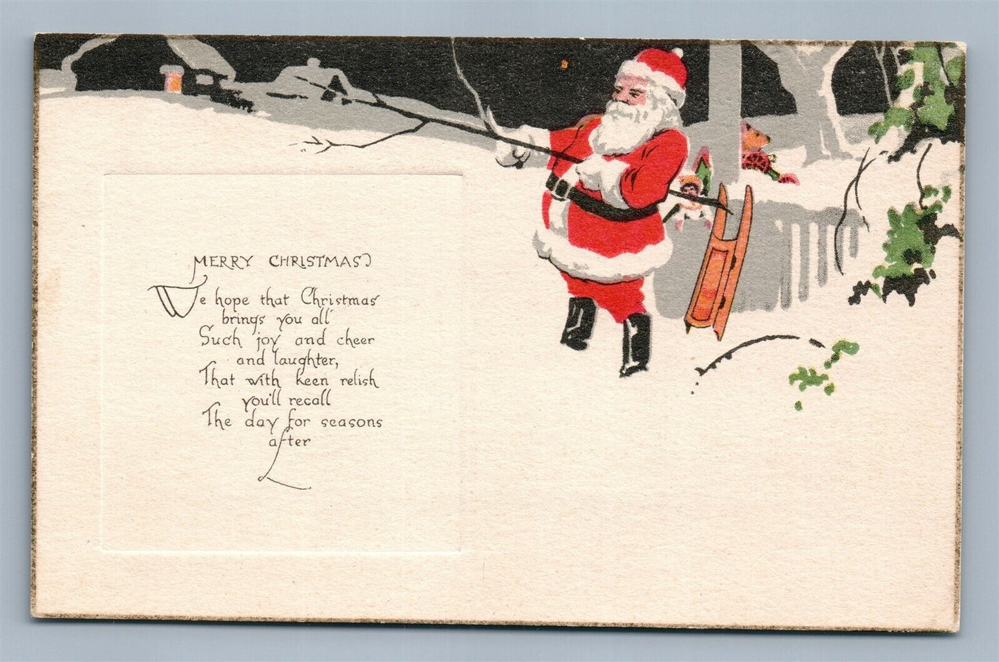 CHRISTMAS ANTIQUE POSTCARD SANTA IN WINTER LANDSCAPE