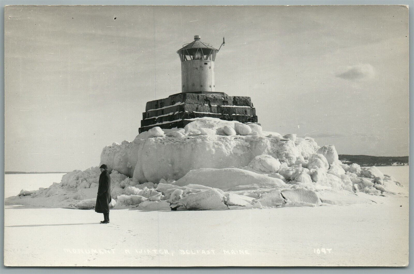 BELFAST ME MONUMENT LIGHTHOUSE VINTAGE REAL PHOTO POSTCARD RPPC