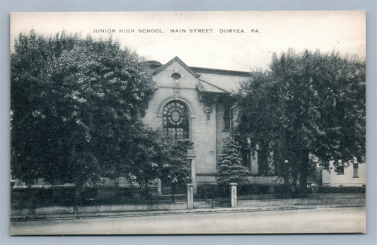 DURYEA PA JUNIOR HIGH SCHOOL MAIN STREET VINTAGE POSTCARD