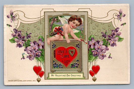 VALENTINE 1914 ANTIQUE POSTCARD by JOHN WINSCH w/ CUPID