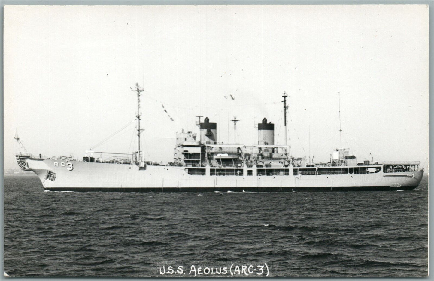 MILITARY SHIP U.S.S. AEOLUS VINTAGE REAL PHOTO POSTCARD RPPC