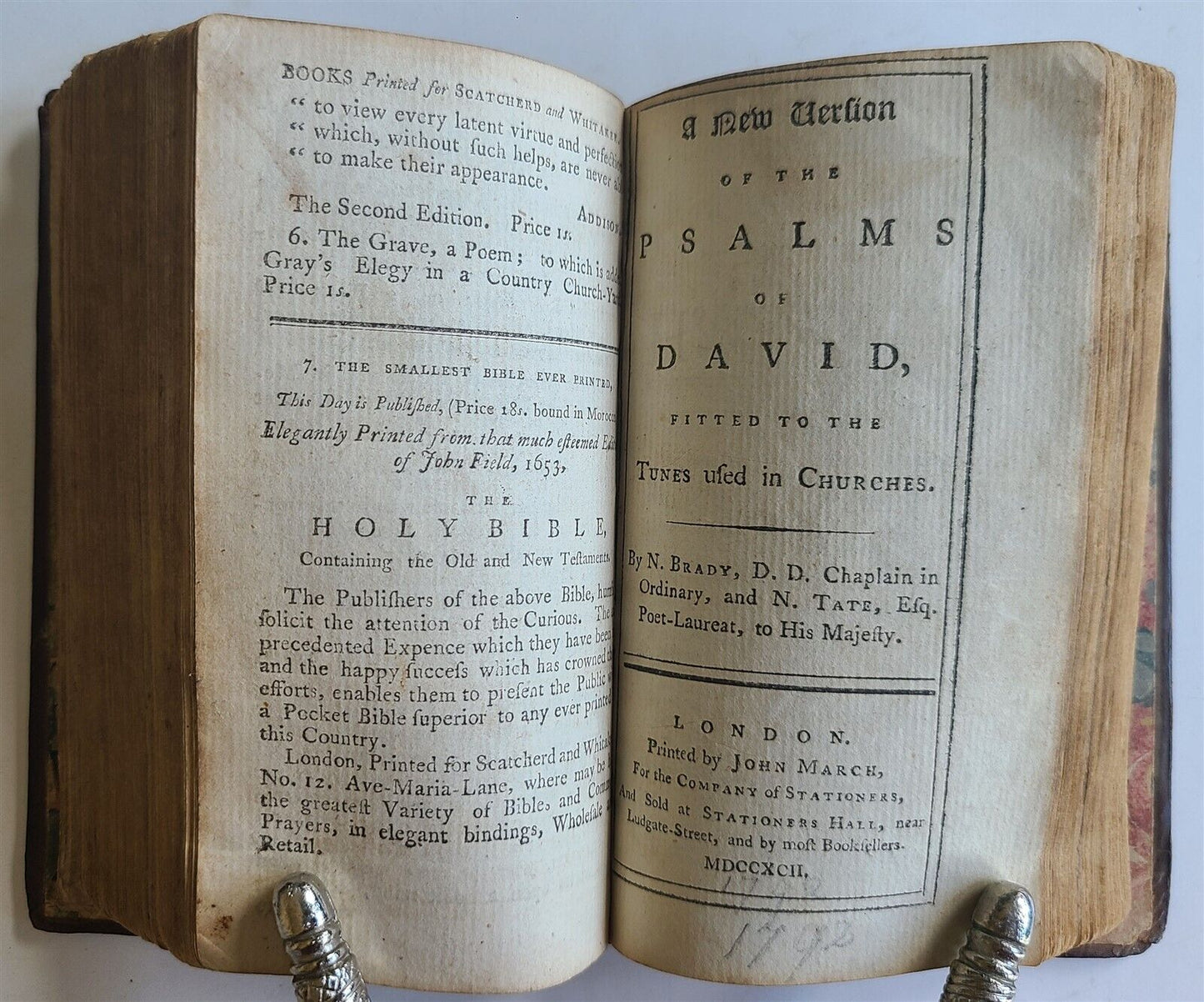 1791 BOOK OF COMMON PRAYER & PSALTER ENGLISH ANTIQUE Cambridge