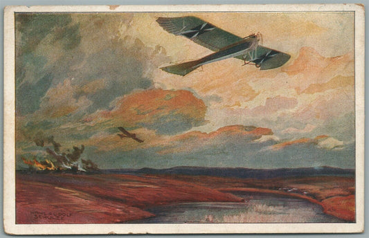 WWI ERA GERMAN AEROPLANE FIGHT ANTIQUE POSTCARD