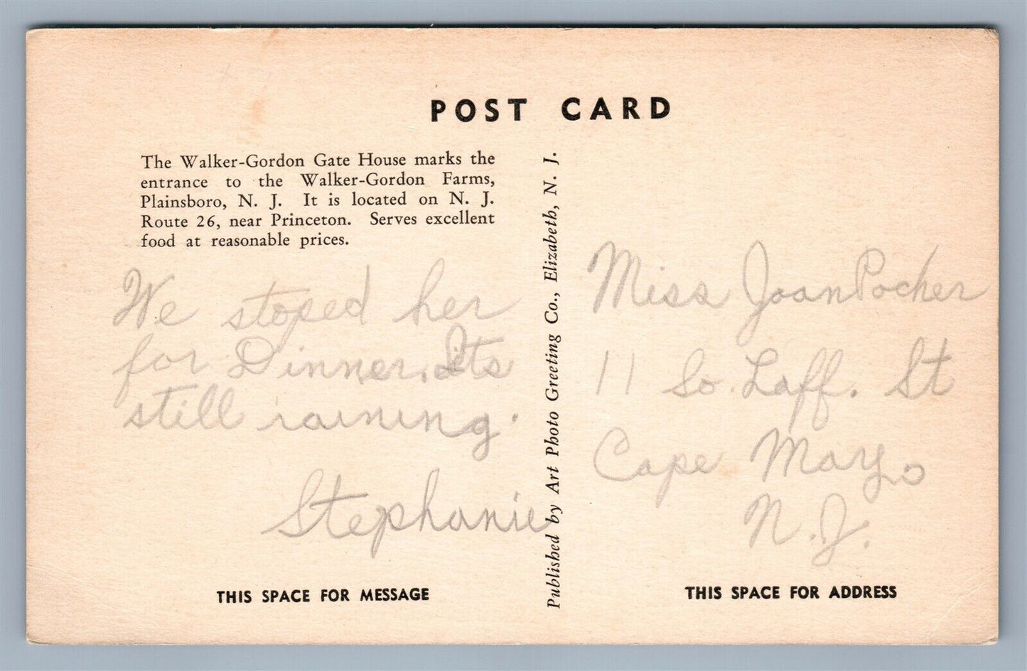 PLAINSBORO NJ WALKER-GORDON FARM GATE HOUSE ANTIQUE POSTCARD