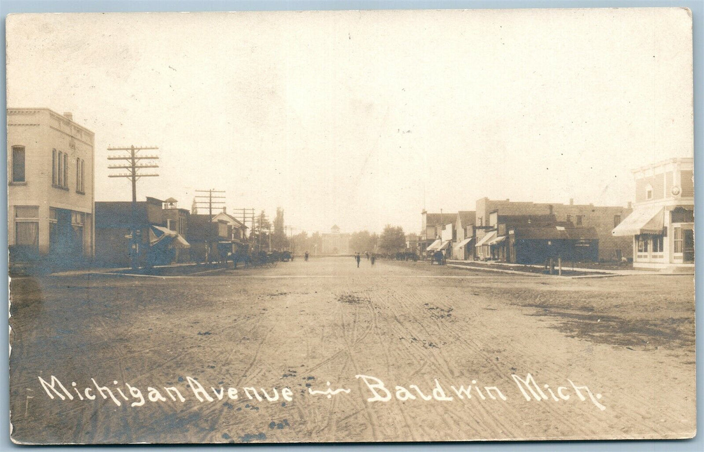 BALDWIN MI MICHIGAM AVENUE ANTIQUE REAL PHOTO POSTCARD RPPC