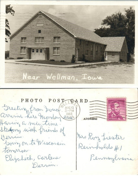 LOWER DEER CREEK MENNONITE CHURCH WELLMAN IA VINTAGE RPPC REAL PHOTO POSTCARD