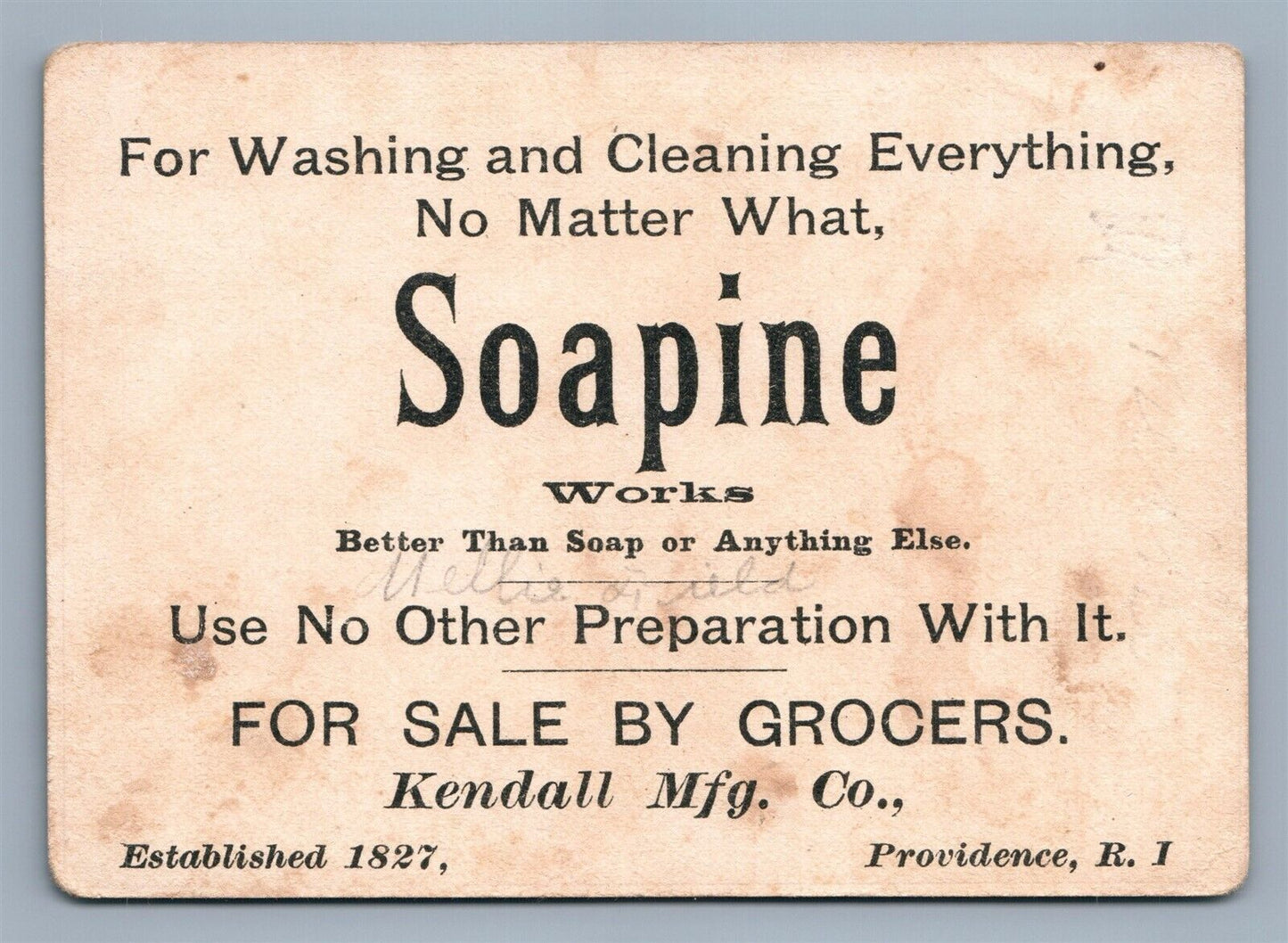 SOAPINE PROVIDENCE RI VICTORIAN TRADE CARD