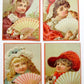 LADIES w/ FANS lot OF 4 ANTIQUE VICTORIAN TRADE CARDS