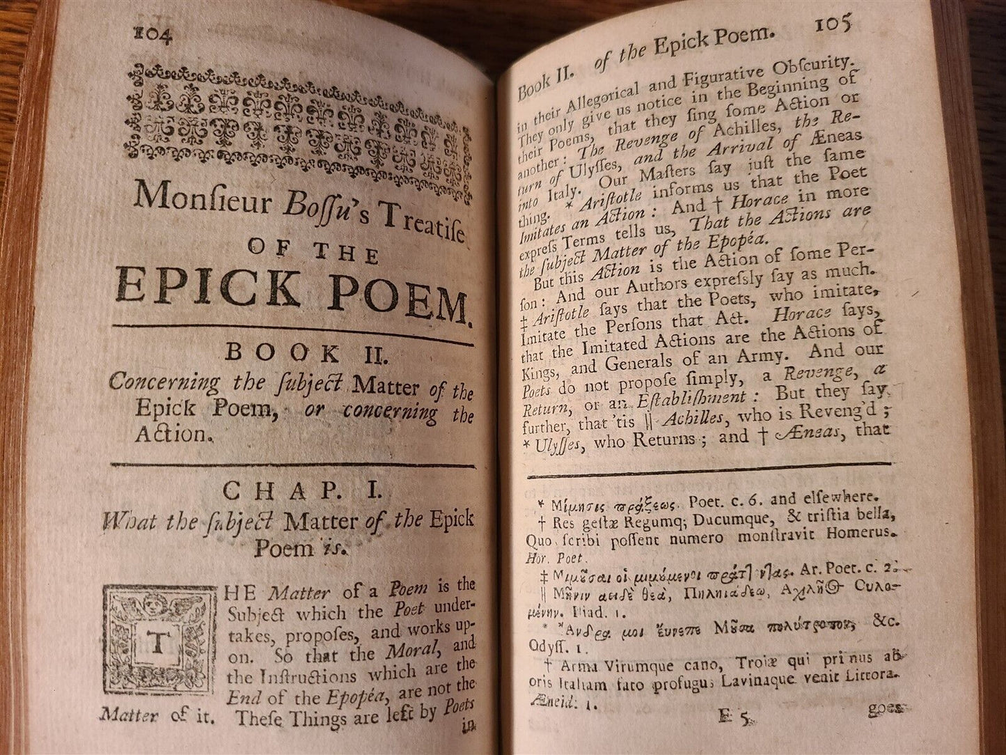 1719 MONSIEUR BOSSU'S TREATISE of the EPICK POEM antique in ENGLISH