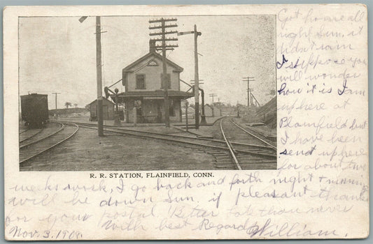 FLAINFIELD CT RAILROAD STATION RAILWAY TRAIN DEPOT ANTIQUE POSTCARD