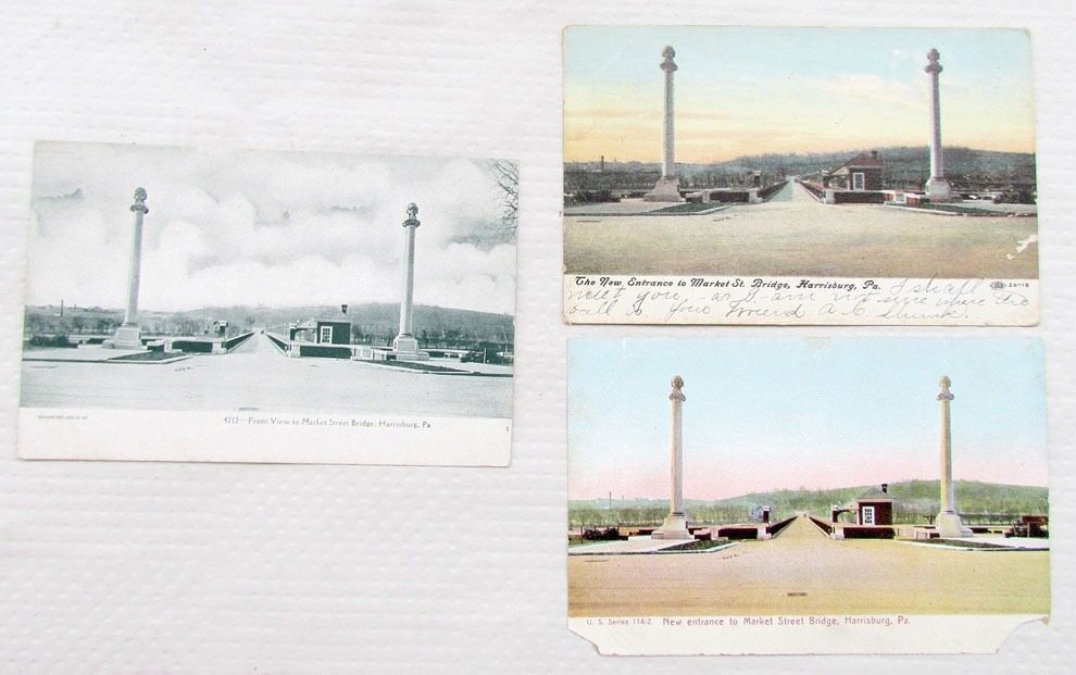 LOT OF 3 ANTIQUE 1906-1908 POSTCARDS MARKET STREET BRIDGE HARRISBURG PA