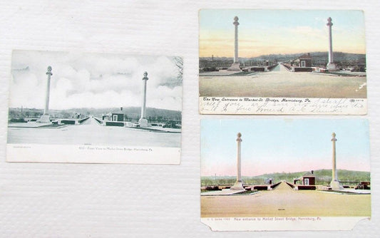 LOT OF 3 ANTIQUE 1906-1908 POSTCARDS MARKET STREET BRIDGE HARRISBURG PA