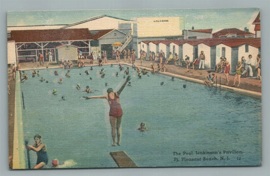 PT. PLEASANT BEACH NJ THE POOL VINTAGE POSTCARD