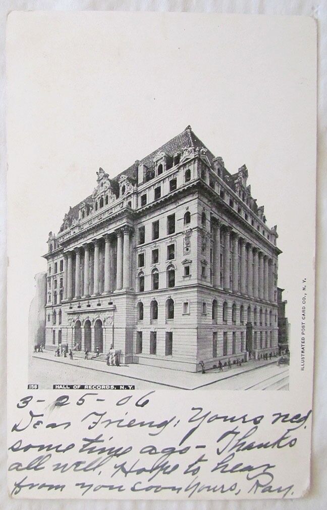 1906 ANTIQUE POSTCARD HALL OF RECORDS NEW YORK CITY N.Y.