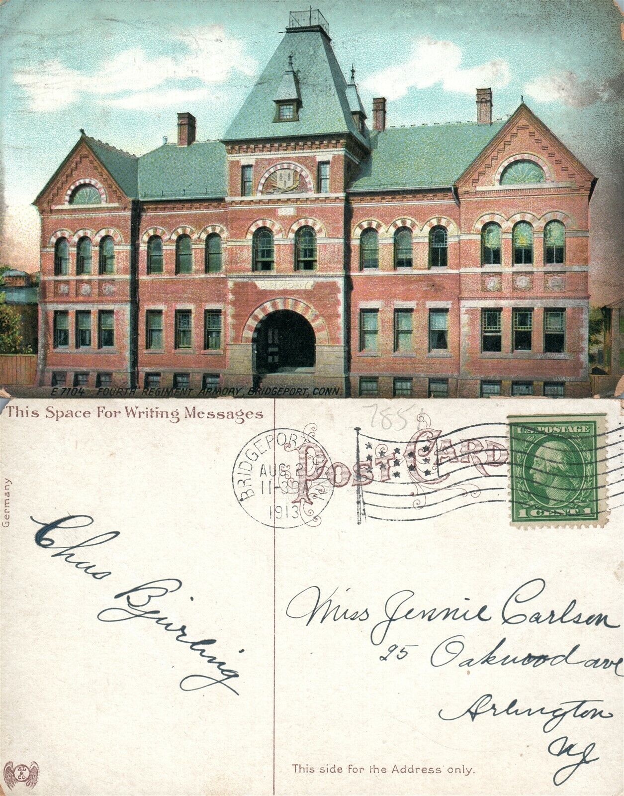 BRIDGEPORT CT 1913 ANTIQUE POSTCARD