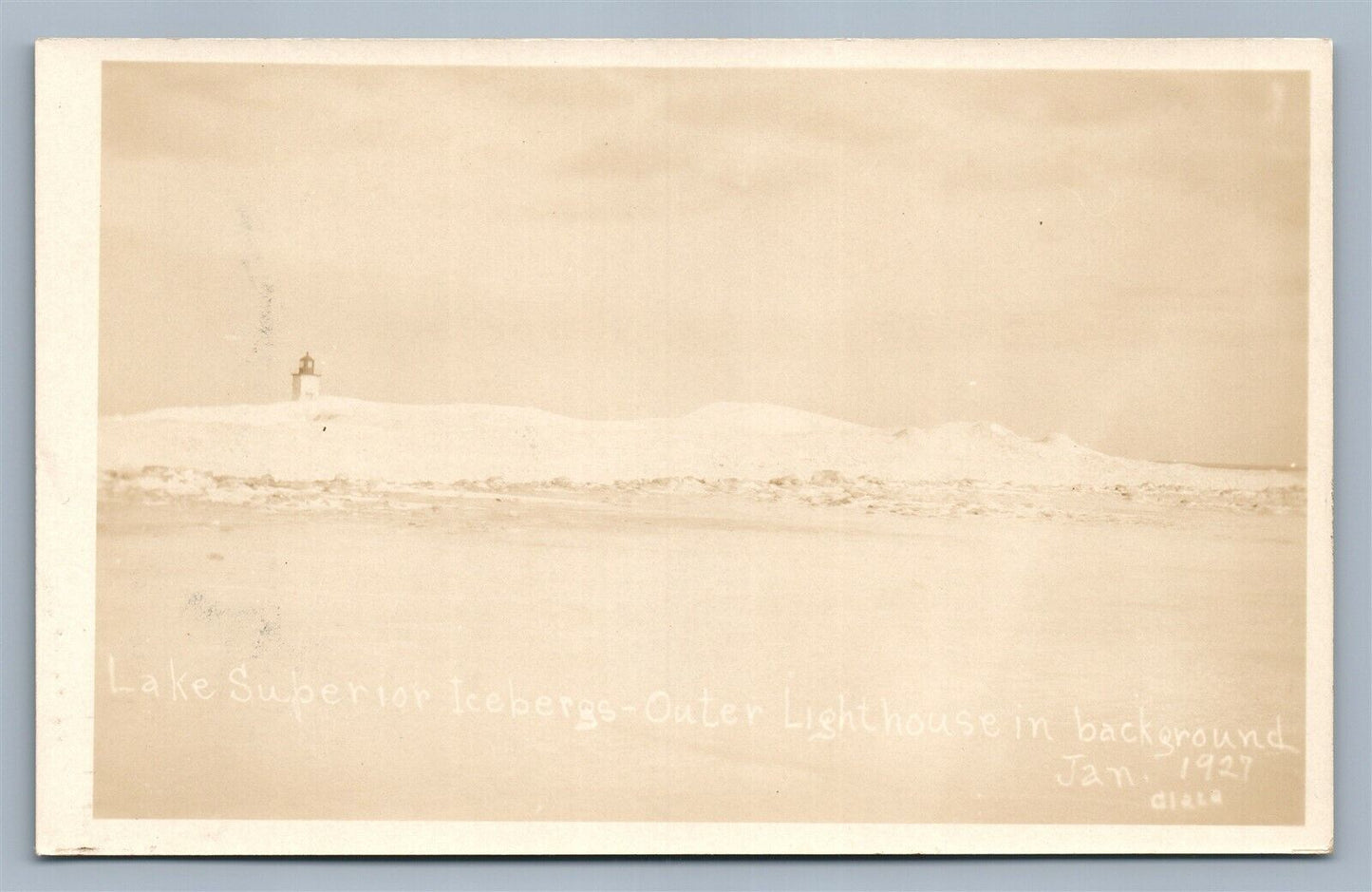 LAKE SUPERIOR ICEBERGS WI LIGHT HOUSE ANTIQUE REAL PHOTO POSTCARD RPPC