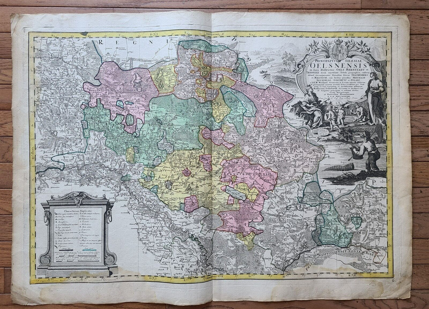 1739 LARGE MAP OF SILESIA POLAND OELSNENSIS antique 25 by 34 3/4"