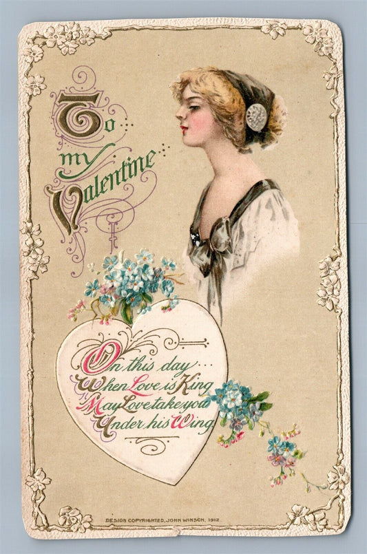 VALENTINE 1912 ANTIQUE POSTCARD by JOHN WINSCH ART NOUVEAU