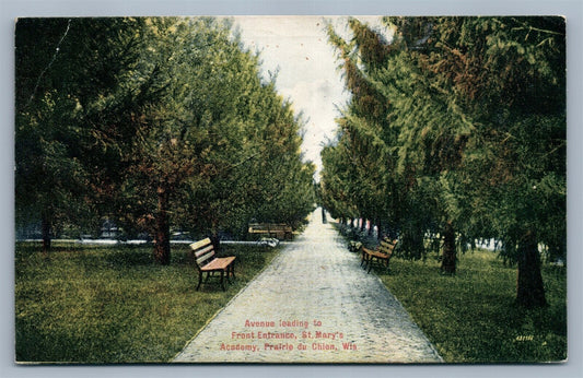 PRAIRIE DU CHIEN WI ST. MARY'S ACADEMY 1910 ANTIQUE POSTCARD w/ CORK CANCEL