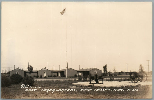 CAMP PHILLIPS KS HEADQUARTERS ANTIQUE REAL PHOTO POSTCARD RPPC