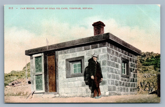 TONOPAH NV CAN HOUSE BUILT OF COAL OIL CANS ANTIQUE POSTCARD