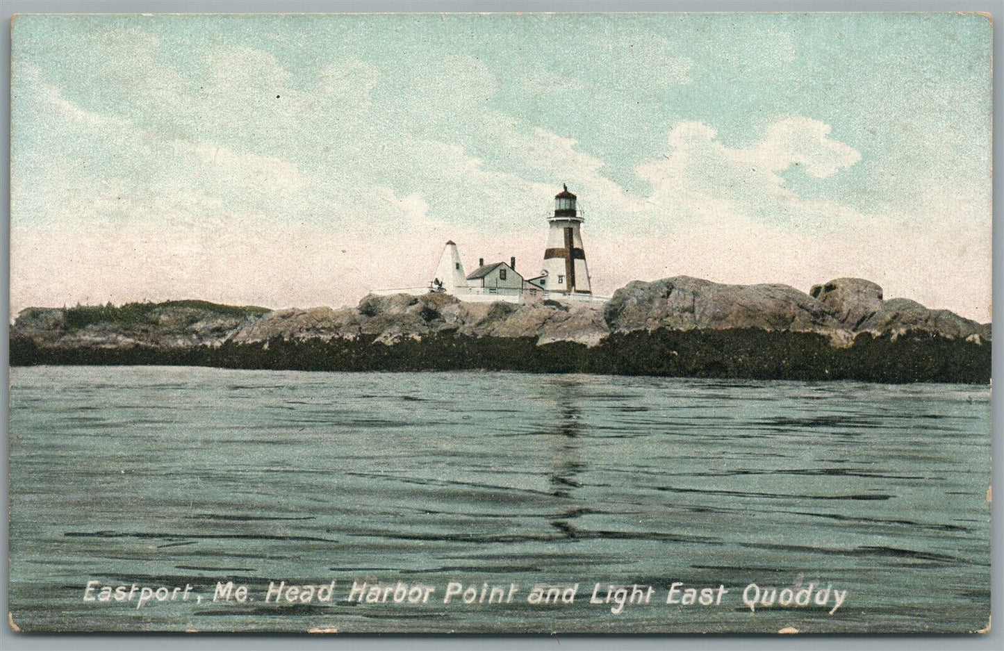 EASTPORT ME HEAD HARBOR POINT & LIGHT EAST QUODDY ANTIQUE POSTCARD