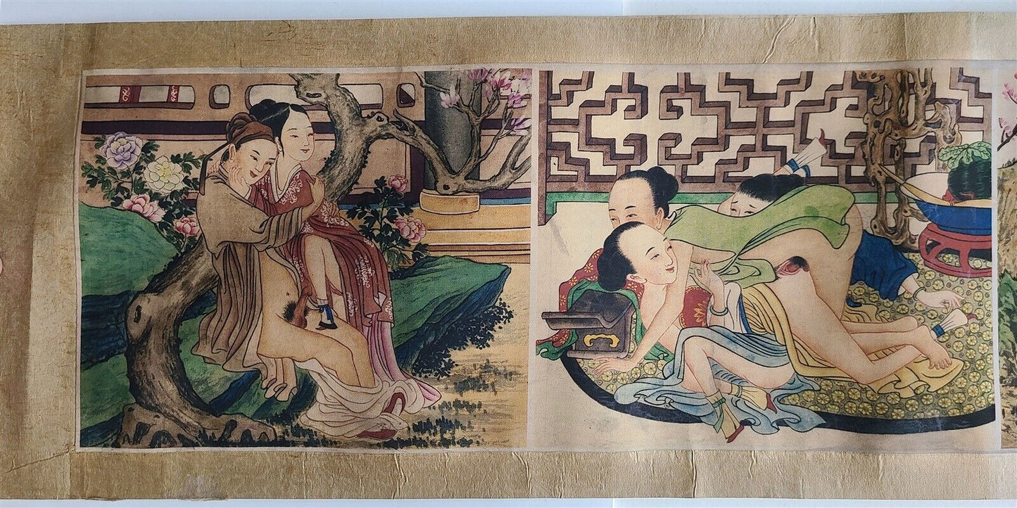 1920s CHINESE EROTIC SCROLL HAND PAINTED vintage SHUNGA 10 by 123"