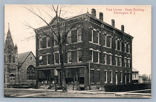 FLEMINGTON NJ FREE LIBRARY DEALS BUILDING ANTIQUE POSTCARD