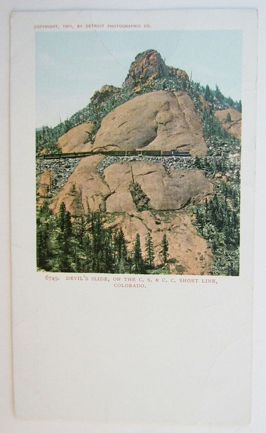 VINTAGE POSTCARD DEVIL'S SLIDE C.S. & C.C. SHORT LINE COLORADO railway railroad