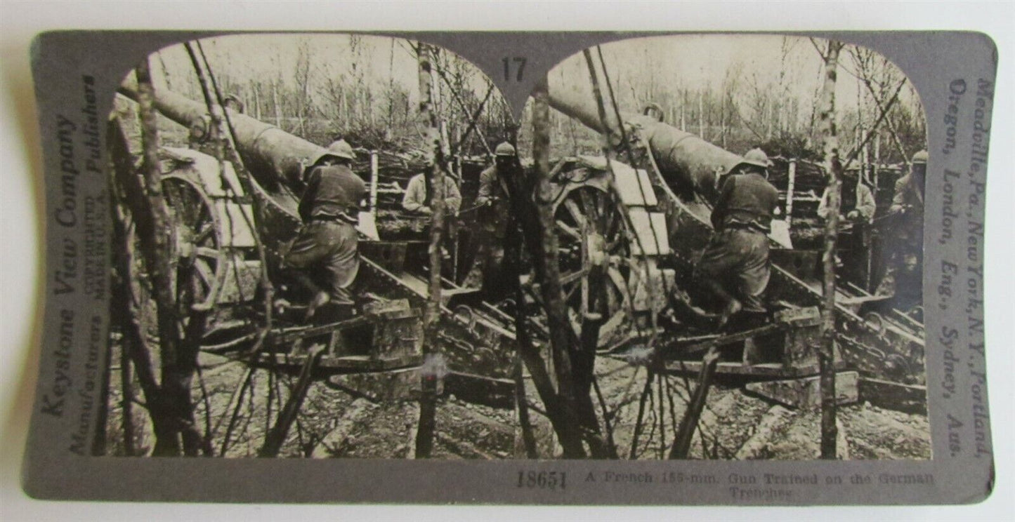 ARTILLERY FRENCH 155 mm GUN on GERMAN TRENCHES WWI MILITARY STEREOVIEW PHOTO