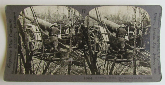ARTILLERY FRENCH 155 mm GUN on GERMAN TRENCHES WWI MILITARY STEREOVIEW PHOTO