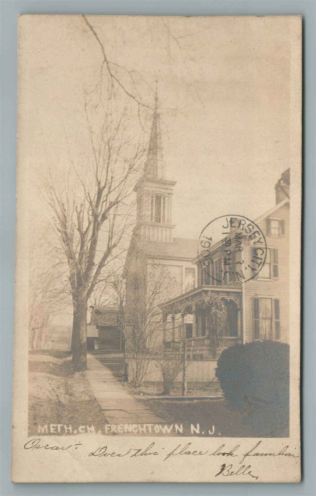 FRENCHTOWN NJ METHODIST CHURCH ANTIQUE REAL PHOTO POSTCARD RPPC