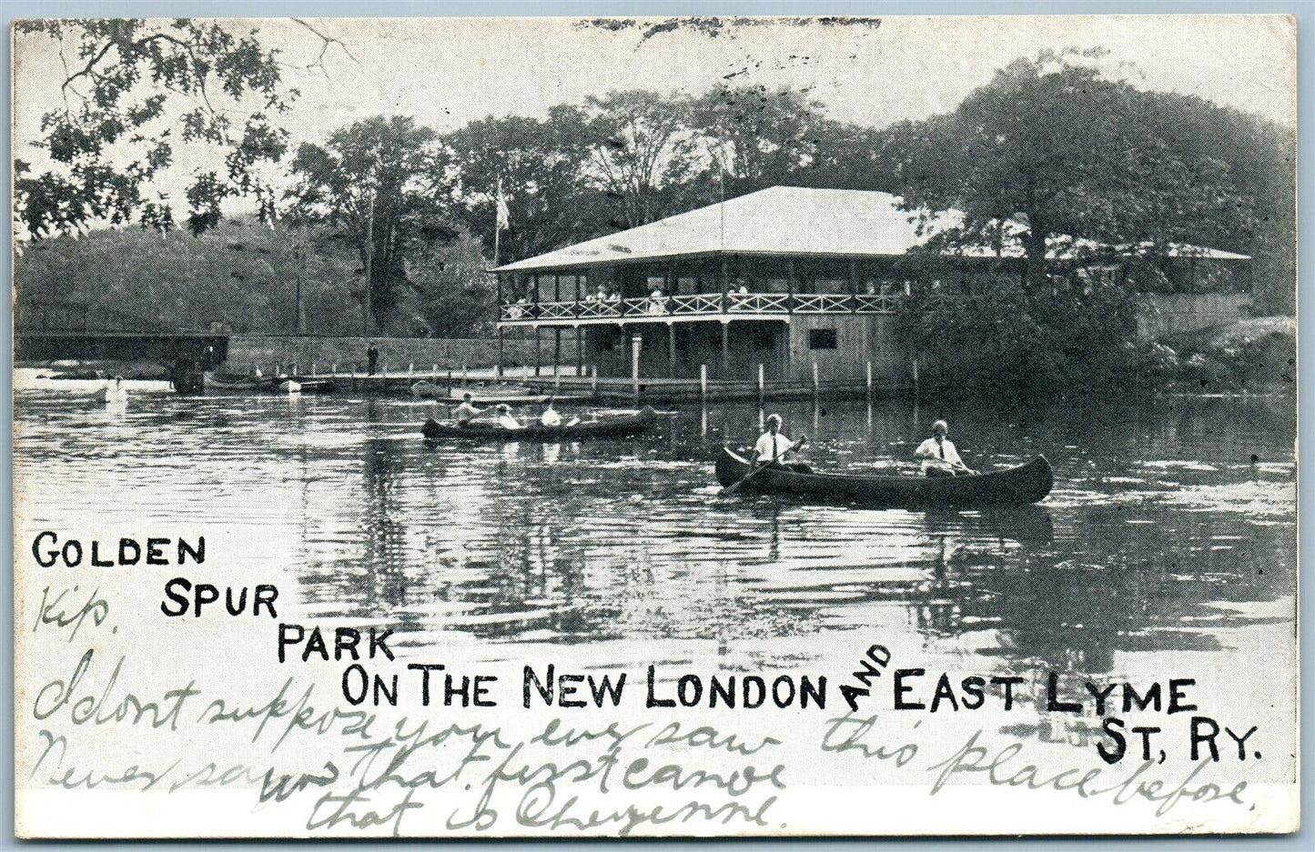 GOLDEN SPUR PARK on NEW LONDON EAST LYME ST. RAILWAY CT ANTIQUE POSTCARD