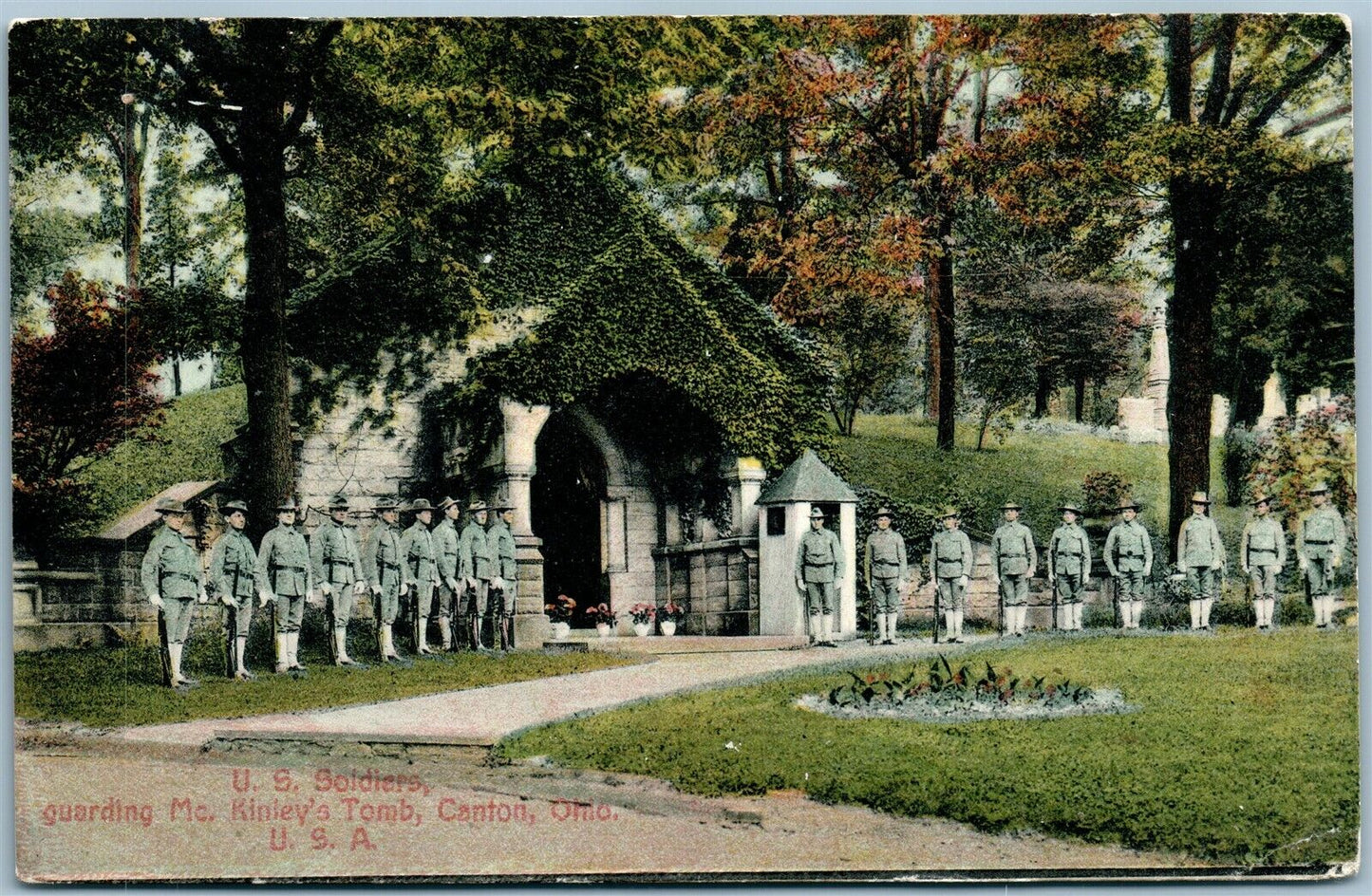 CANTON OH US SOLDIERS GUARDING McKINLEY'S TOMB ANTIQUE POSTCARD